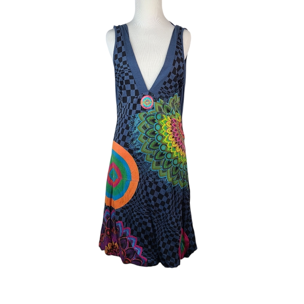 Desigual Psychedelic Mandala V-Neck Tie-Waist Dress Size XL